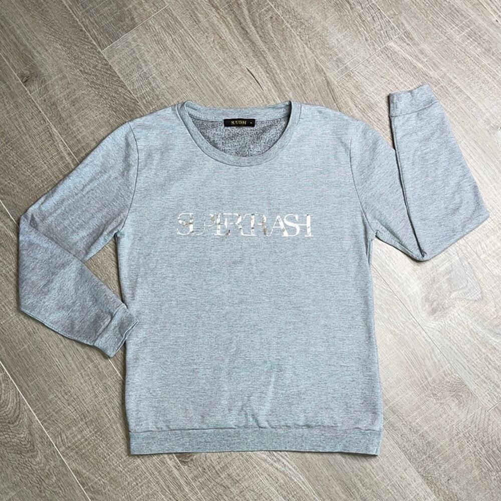 SUPERTRASH Women's Gray Crew Neck Long Sleeve Sweatshirt